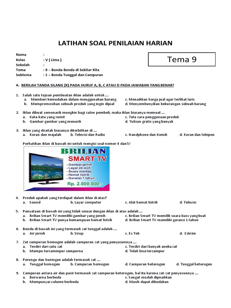 36+ Brilian soal tema 9 kelas 5 info