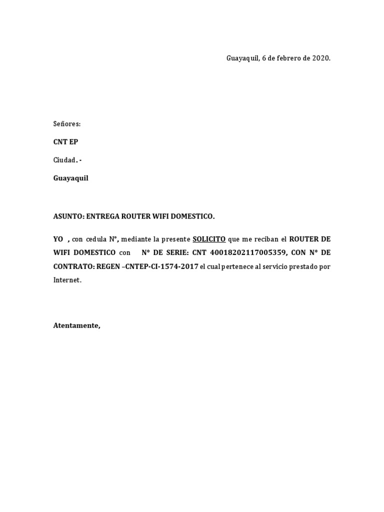 Solicitud de Entrega de Router Wifi | PDF