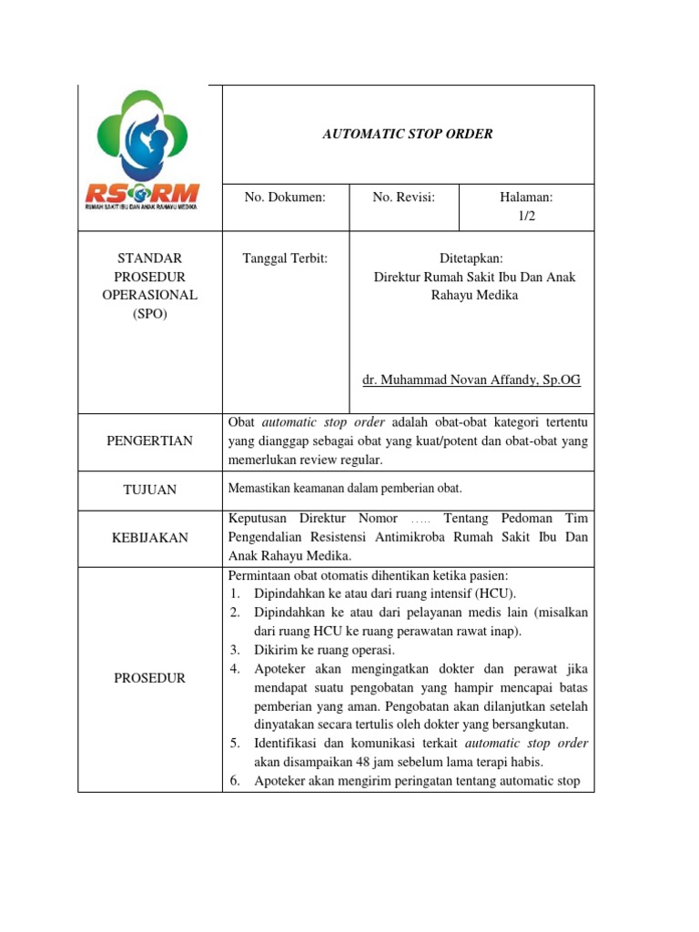 Prosedur Automatic Stop Order Obat | PDF | Kesehatan Holistik | Sains ...