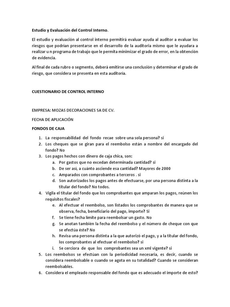 Evaluación del Control Interno en Auditoría | PDF | Contabilidad | Salario