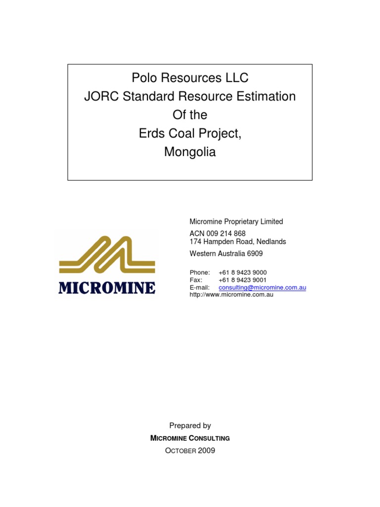 JORC Resource Estimation for Erds Coal | PDF | Sediment | Deposition ...