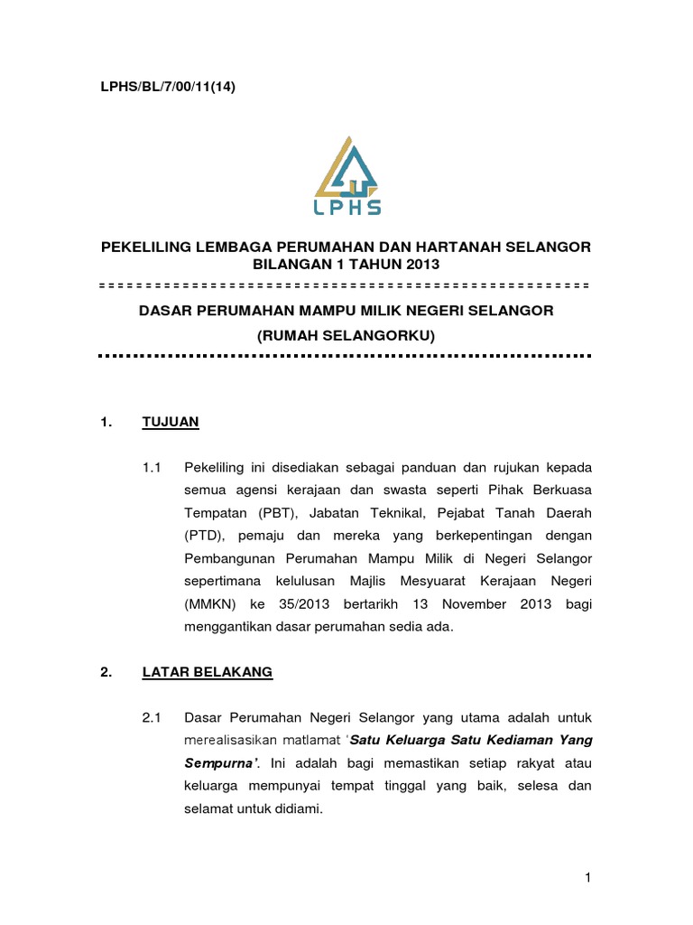 Baru Pekeliling Dasar Perumahan Mampu Milik Selangor 2013 Edisi Pdf