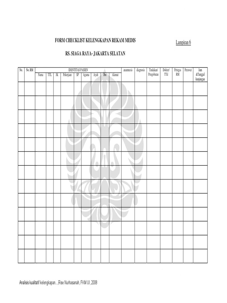 Form Checklist Kelengkapan RM (Contoh) | PDF