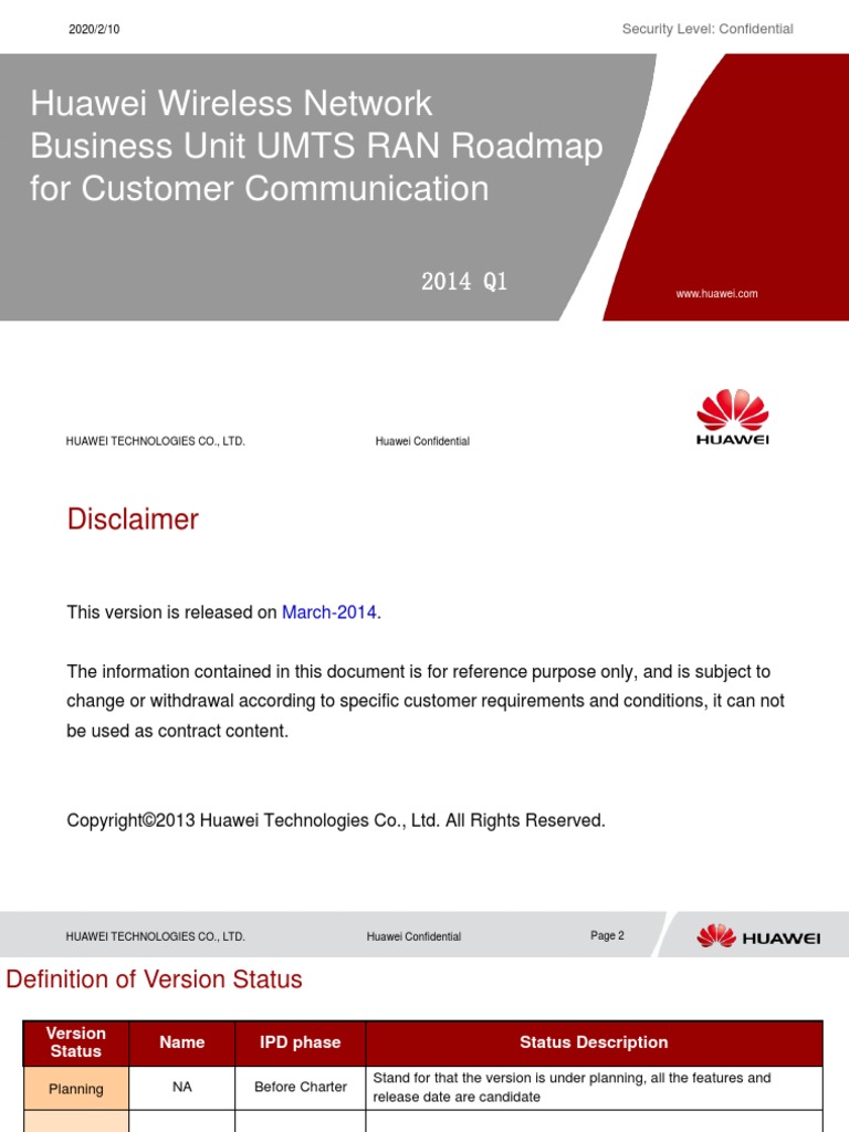 HUAWEI Wireless Network Business Unit UMTS RAN Roadmap 2014Q1 For ...