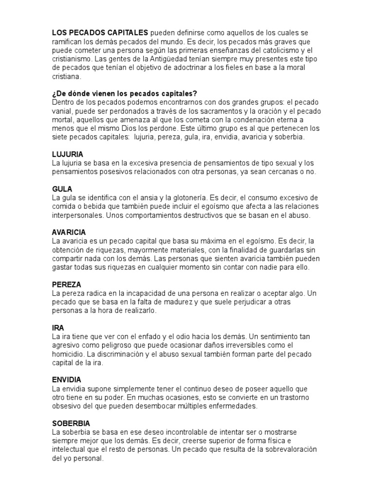 Los Siete Pecados Capitales Explicados | PDF | Siete pecados capitales ...