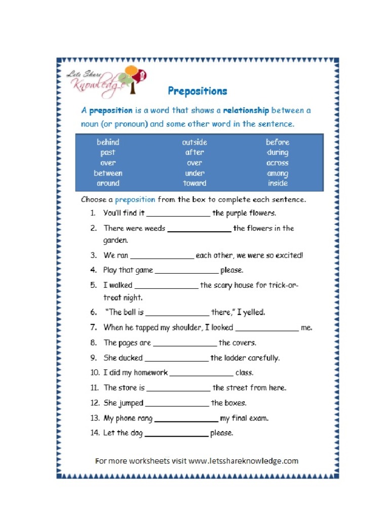grade 3 worksheets prepositions page 6 pdf