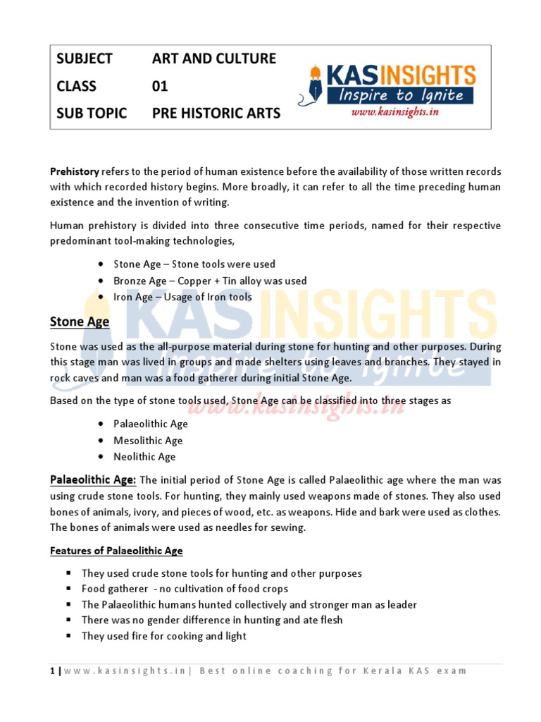 Class-1 Notes - Prehistoric Arts - KAS Insights PDF | PDF | Stone Age ...