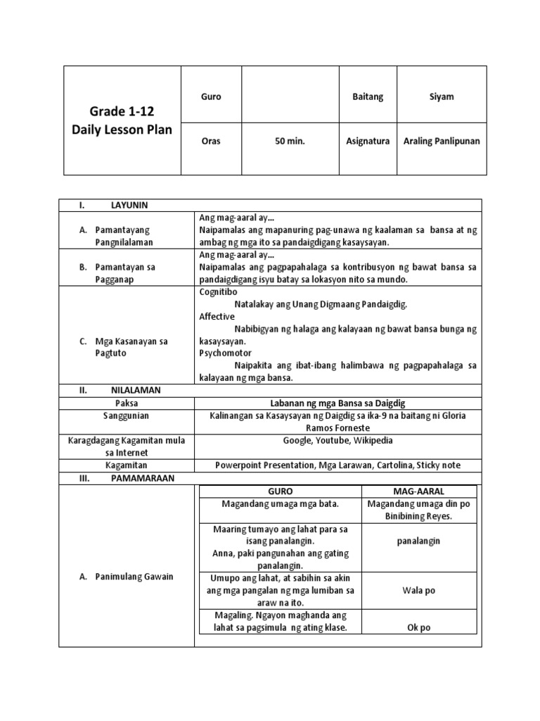 Michelle Detailed Lesson Plan Tagalog Pdf