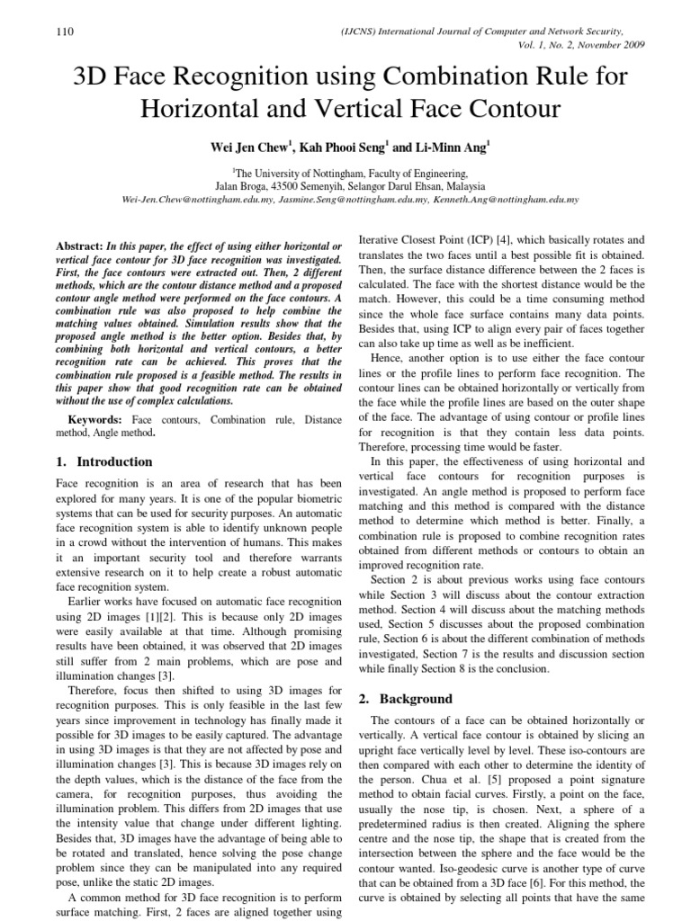 3D Face Recognition via Contour Methods | PDF | Contour Line | Matrix ...