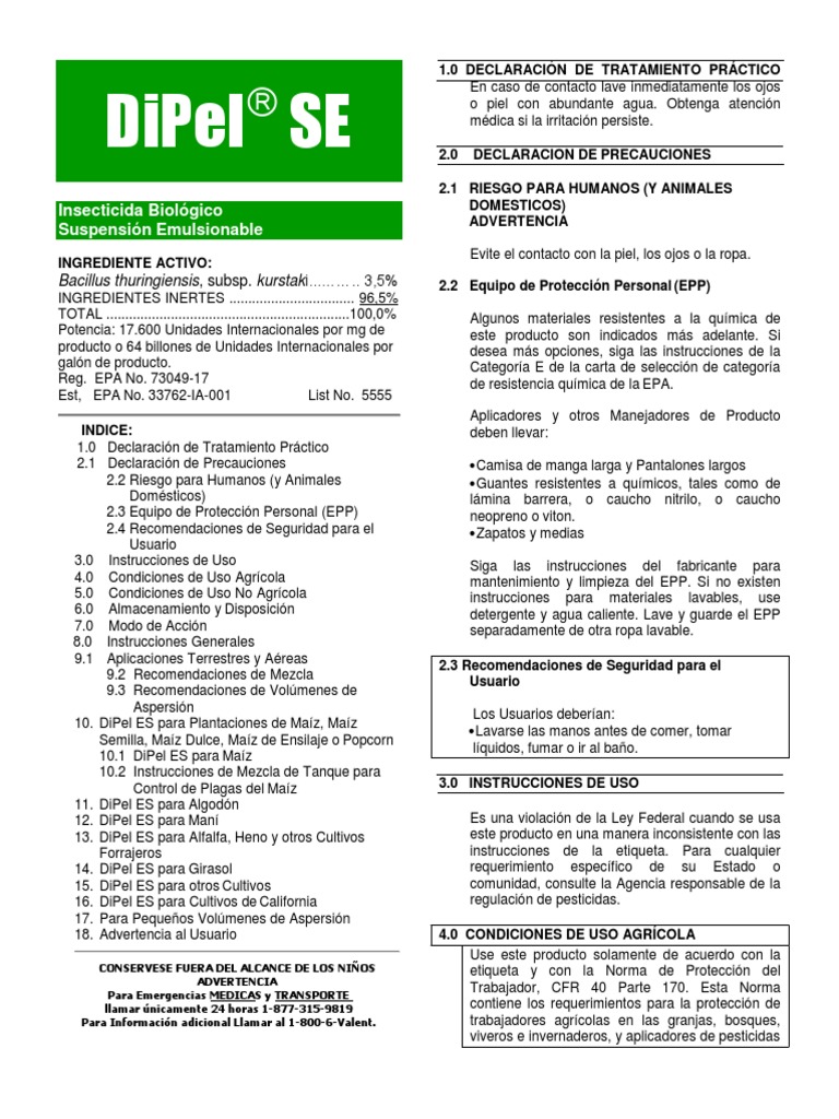 Ficha Técnica del Insecticida DiPel | PDF | Pesticida | Maíz