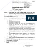 Interview Call Letter Sub Inspector (Open Merit)