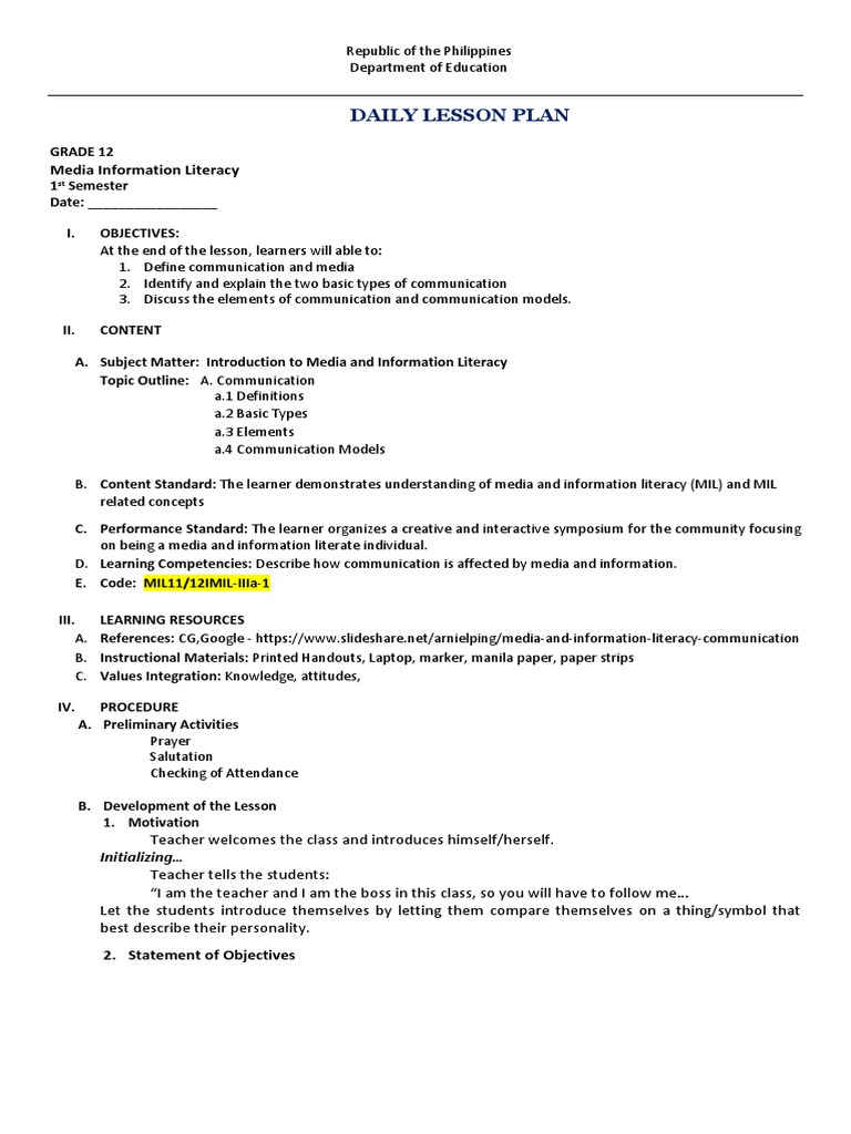 Grade 12 Media Literacy Lesson 1 | PDF | Information Literacy ...