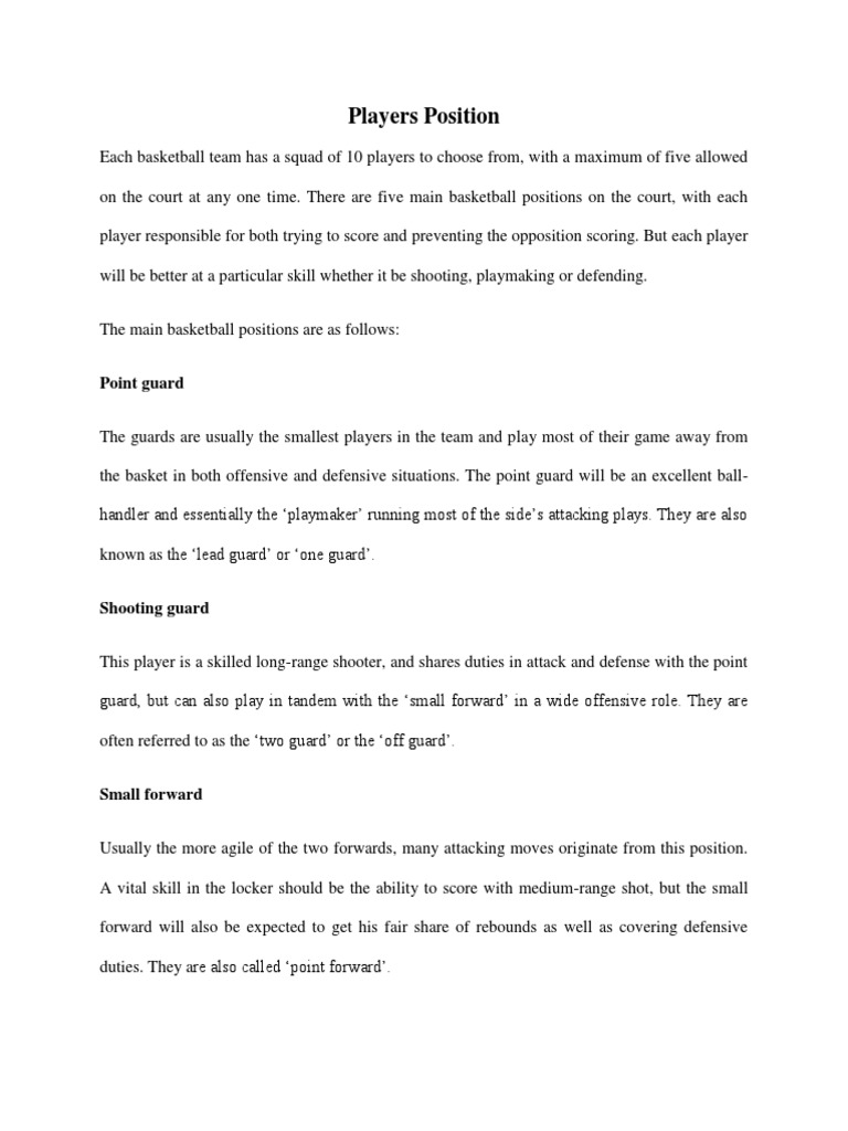 An Overview of the Five Main Basketball Positions Responsibilities