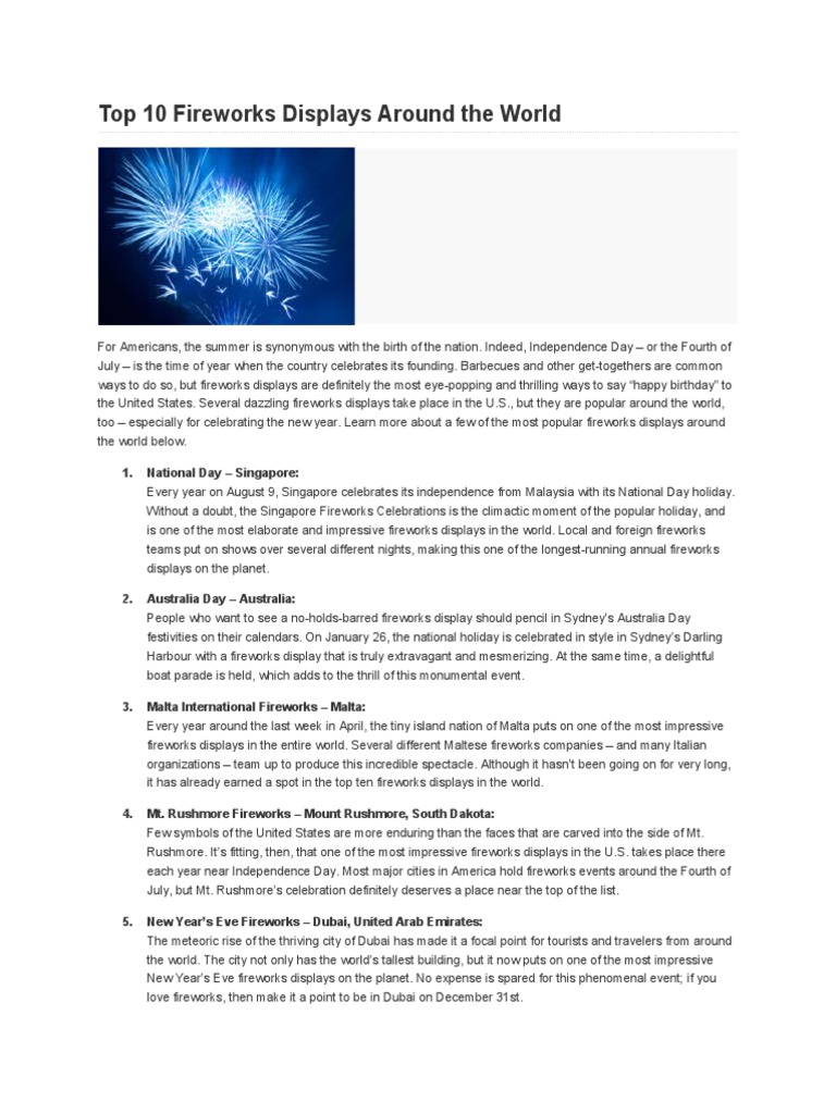Top 10 Global Fireworks Displays | PDF | Independence Day (United ...