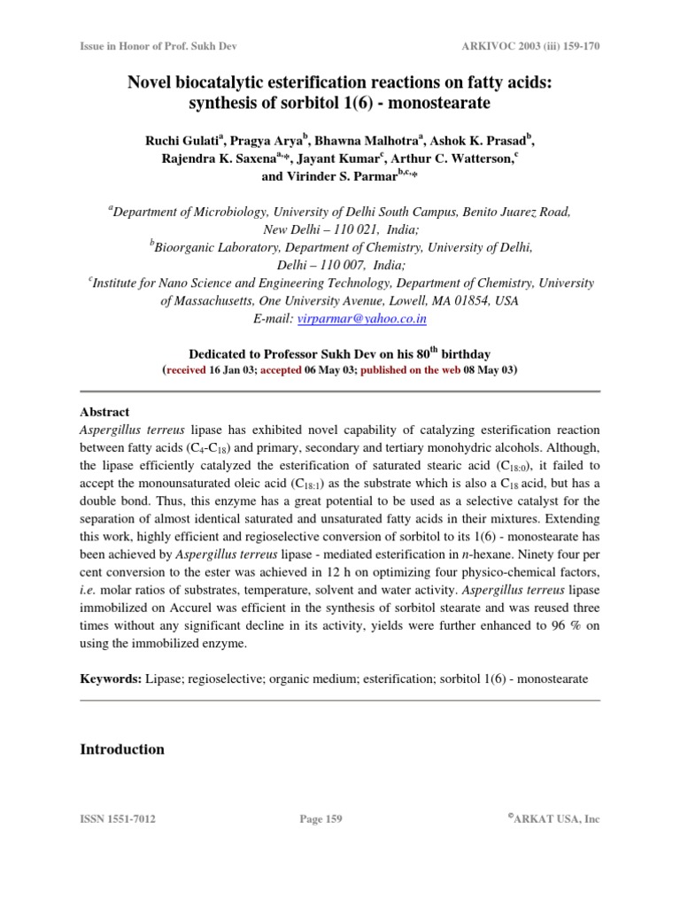 Novel Biocatalytic Esterification Reactions On Fatty Acids Synthesis