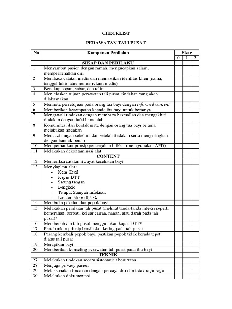 Checklist Perawatan Tali Pusat