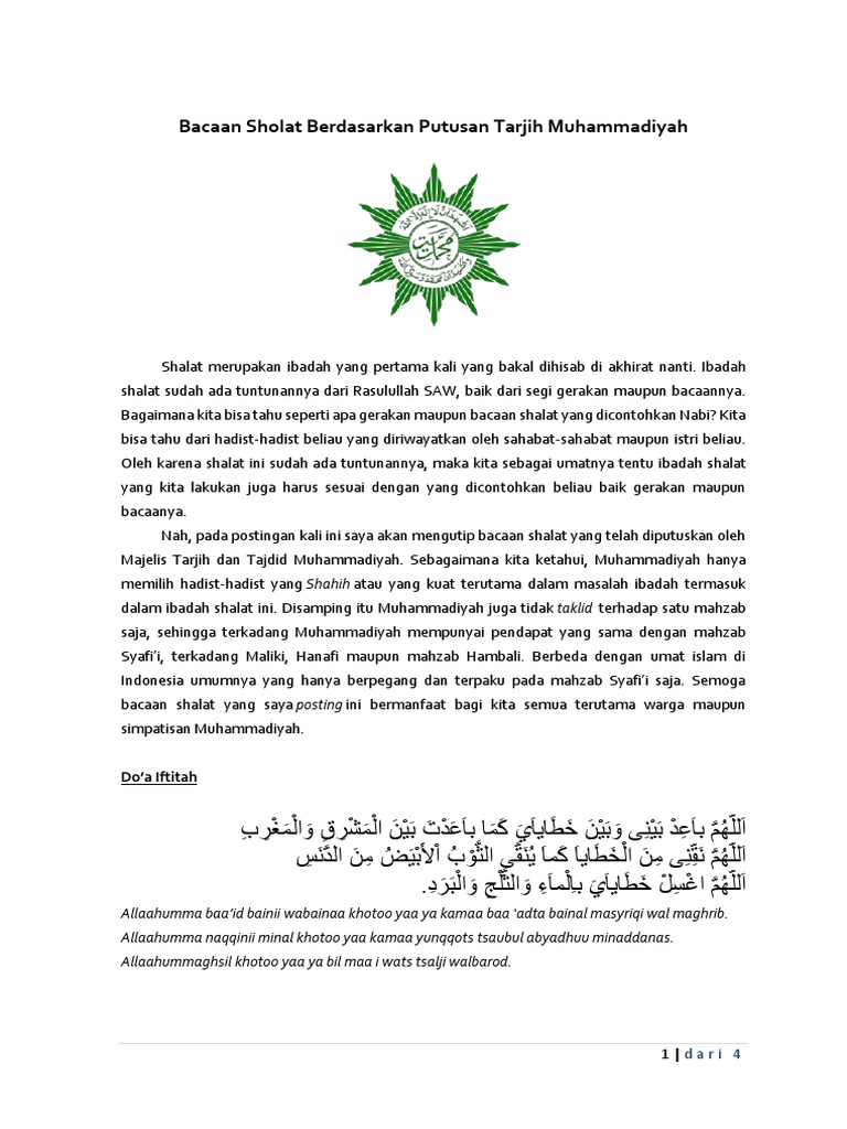 Bacaan tasyahud awal dan akhir muhammadiyah