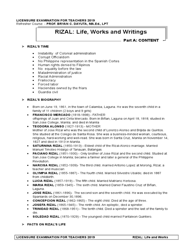 Rizal's Life and Works Reviewer 2025 | PDF