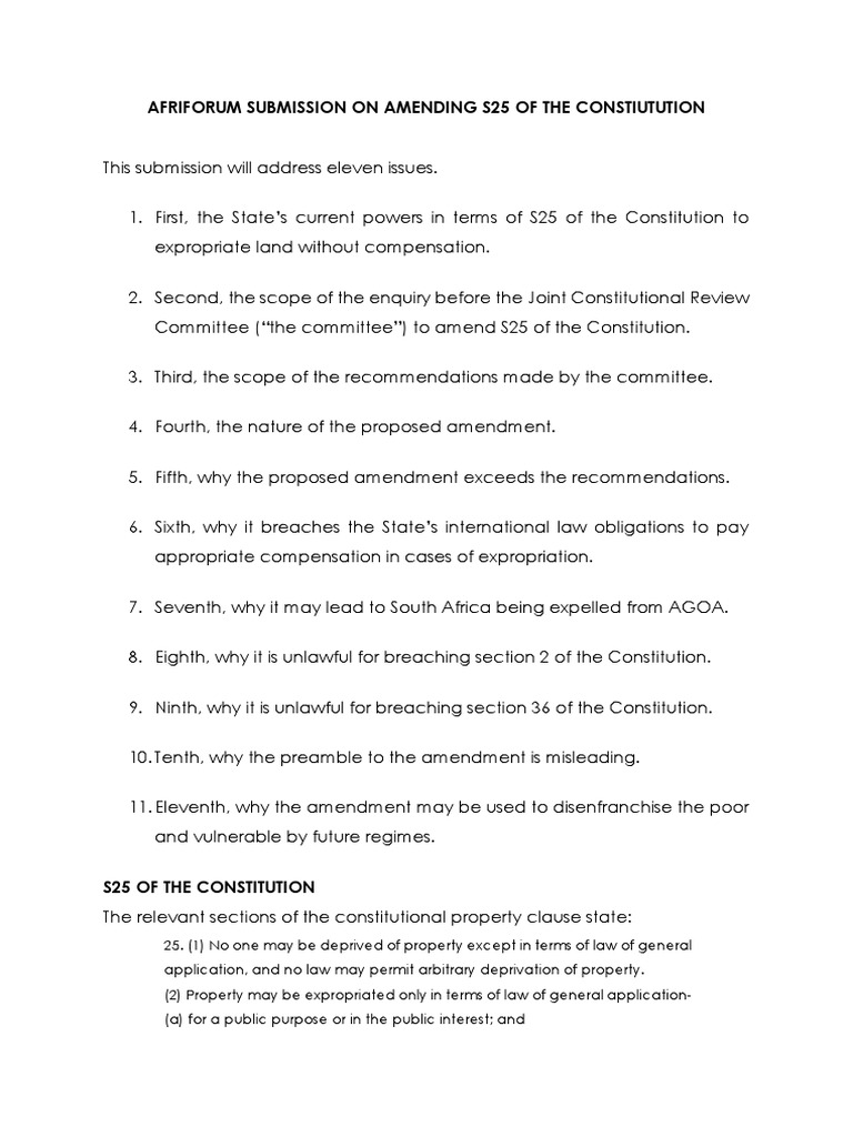 Submission On Amending Section 25 of The Constitution | PDF | Eminent ...