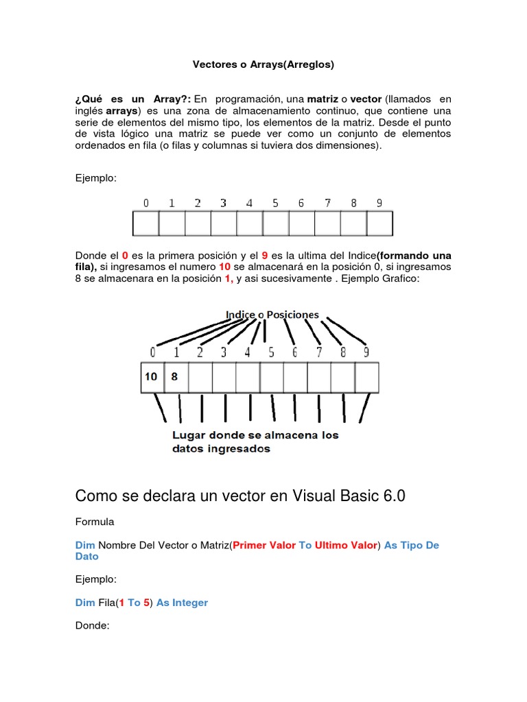 Vectores Arrays | PDF | Estructura de datos de matriz | Algoritmos y ...