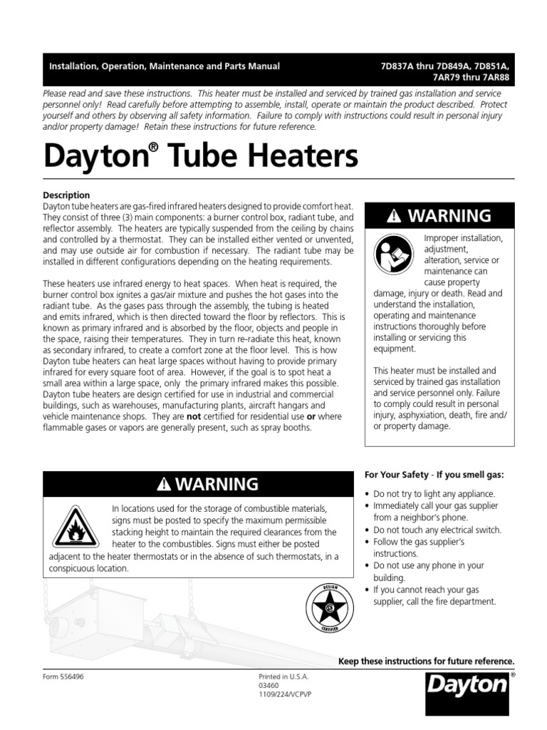 Dayton Commercial Tube Heater Manual | PDF | Building Engineering |  Manufactured Goods