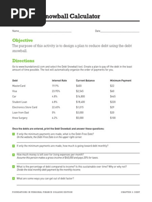 Debt Snowball Calculator Student Activity PDF | PDF