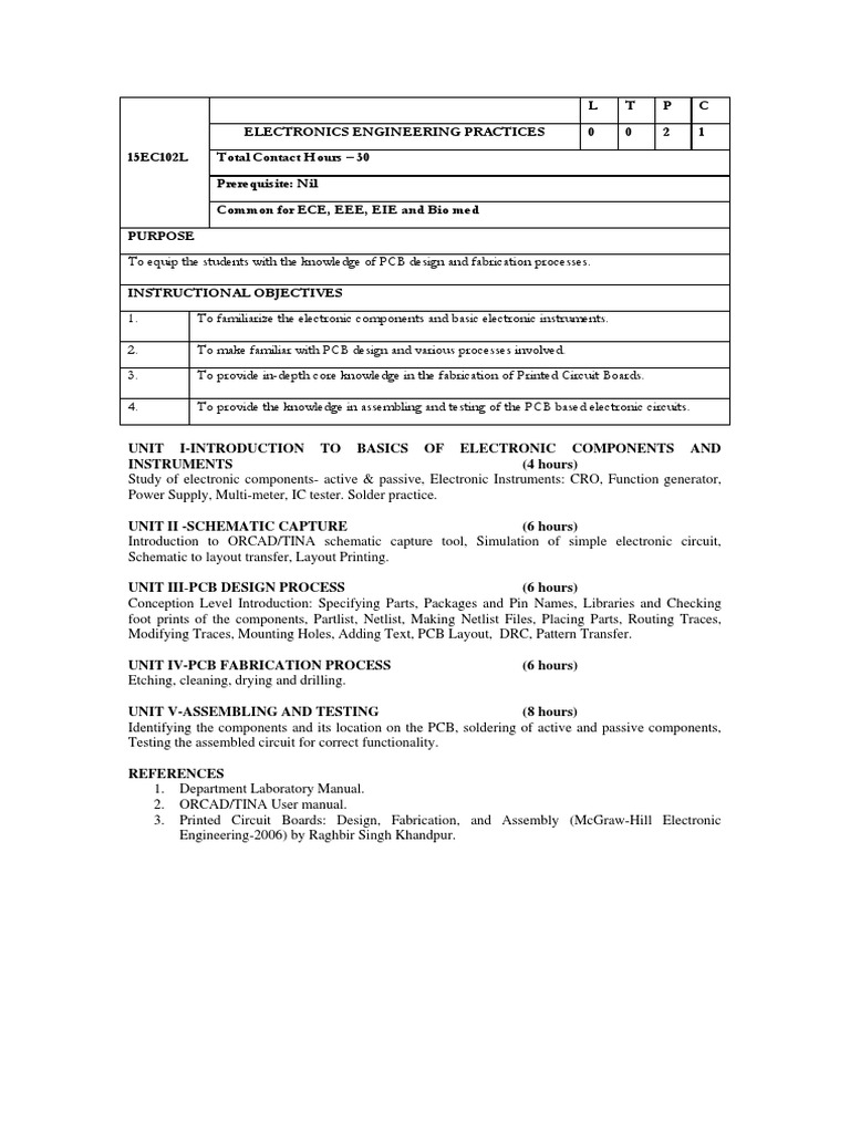 15EC102L Electronics Engineering Practice | PDF | Printed Circuit Board ...