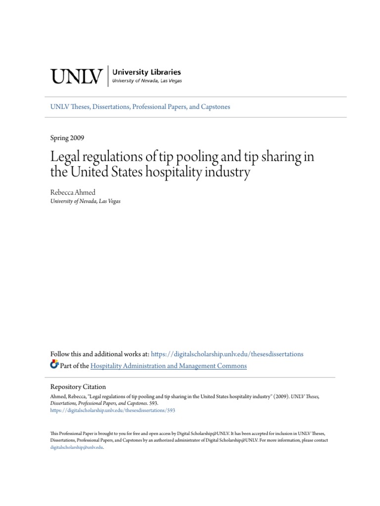 Legal Regulations of Tip Pooling and Sharing PDF Gratuity United