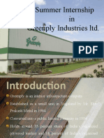 Summer Internship in Greenply Industries LTD