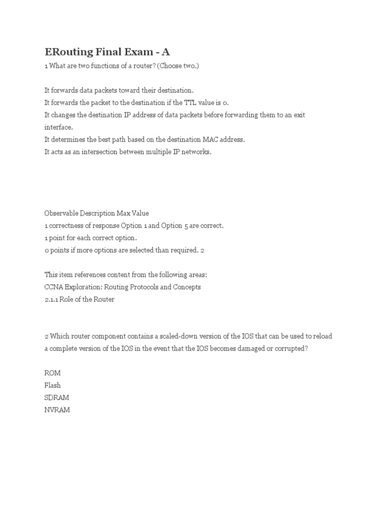 Erouting Final Exam - A | PDF | Routing | Router (Computing)