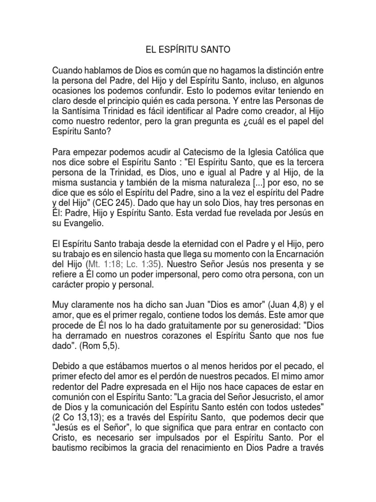 El Papel del Espíritu Santo en la Trinidad | PDF | espíritu Santo ...