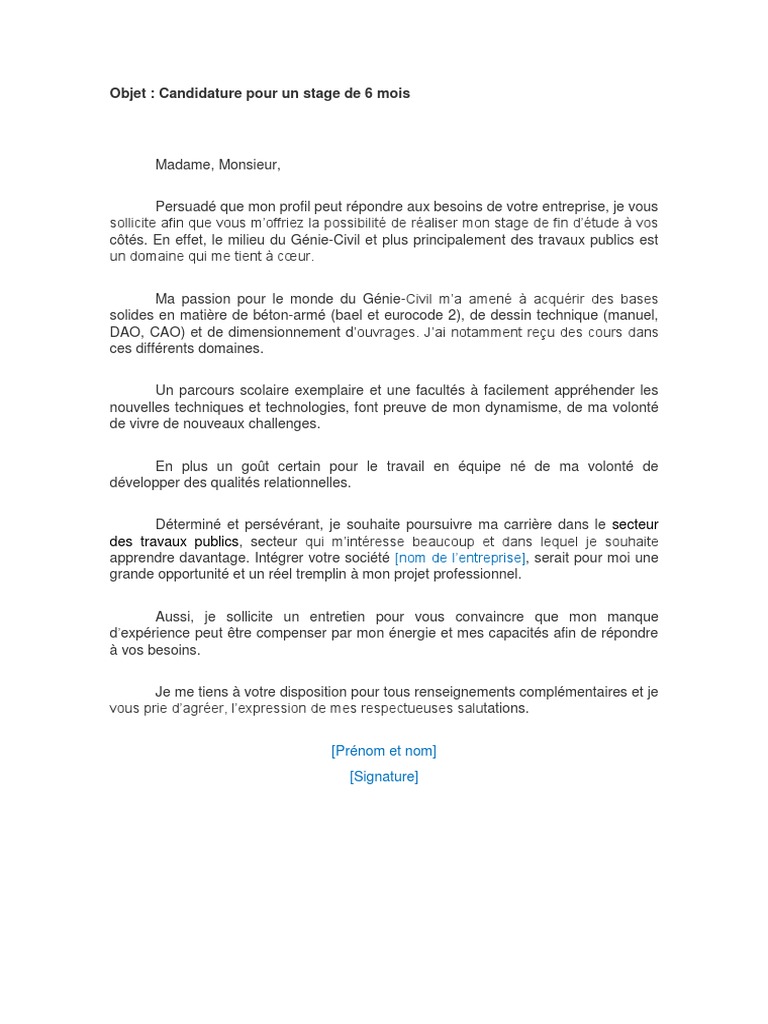 10 Exemple Lettre Motivation Stage Pdf
