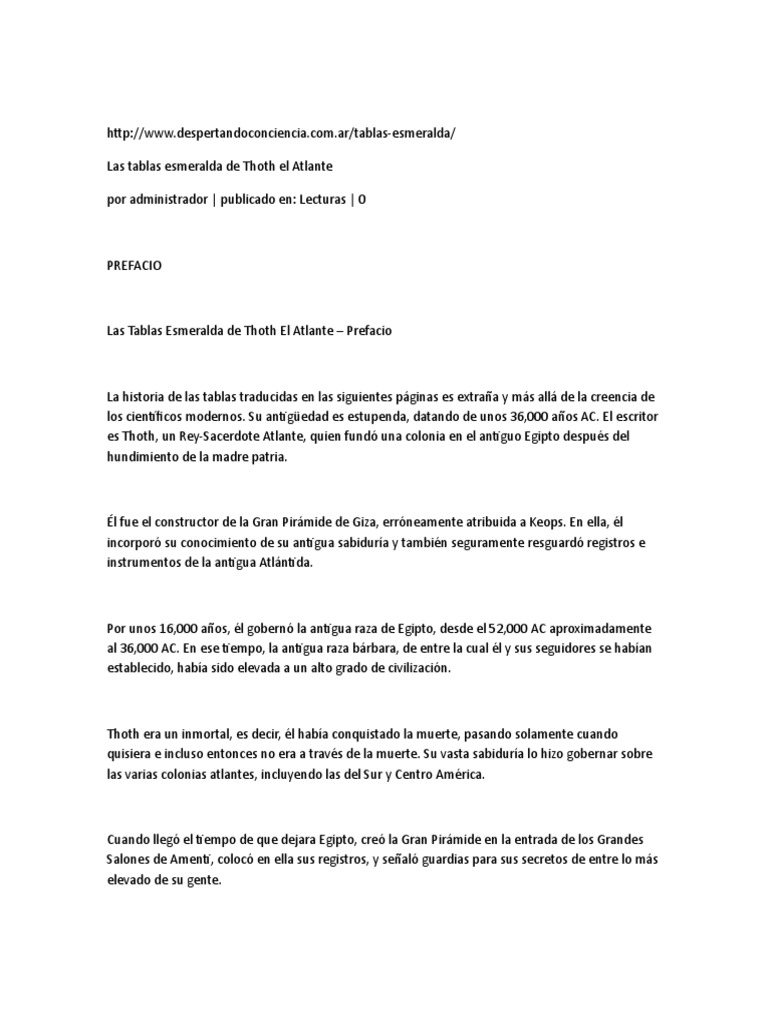 Las Tablas Esmeralda de Thoth El Atlante PDF Alma Verdad