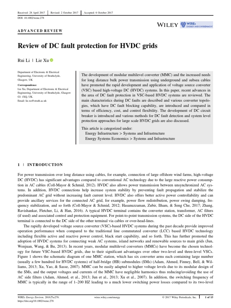 Review of DC Fault Protection For HVDC Grids | PDF | High Voltage ...