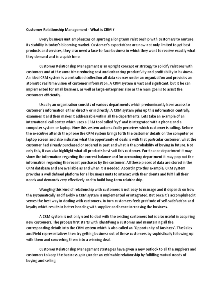 Customer Relationship Management Pdf Customer Relationship