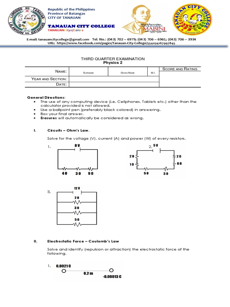 Physics 2 Third Quarter Exam | PDF
