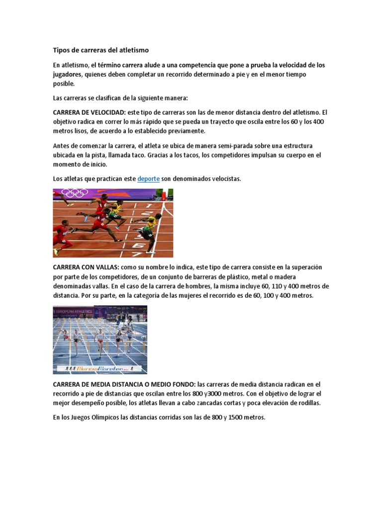 Tipos de Carreras en Atletismo | PDF | Deporte del atletismo | Deportes ...