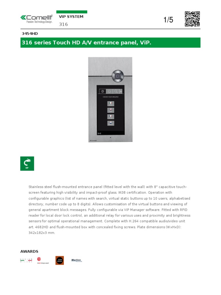 3454HD - 316 Series Touch HD Av Entrance Panel, Vip. | PDF ...