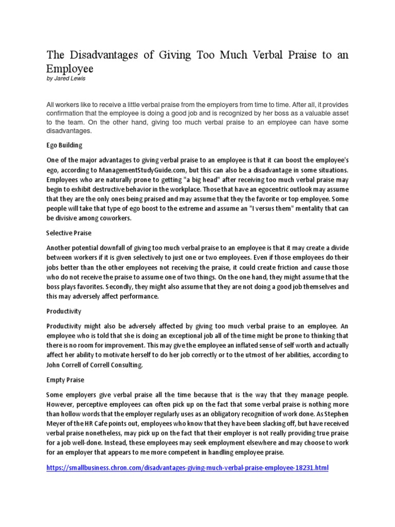 Disadvantages of Excessive Verbal Praise | PDF | Motivation | Motivational