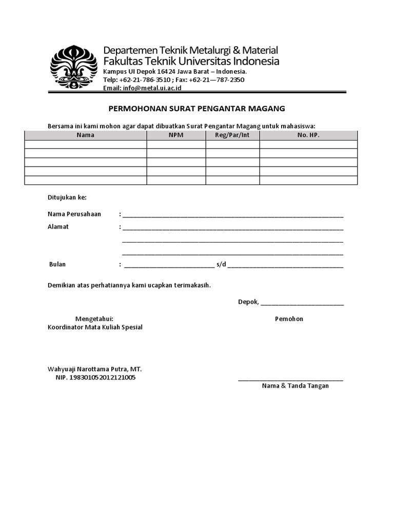 Form Magang UI | PDF