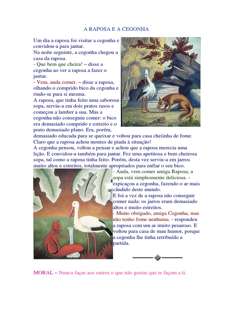 A Raposa e a Cegonha: Uma Fábula Moral | PDF