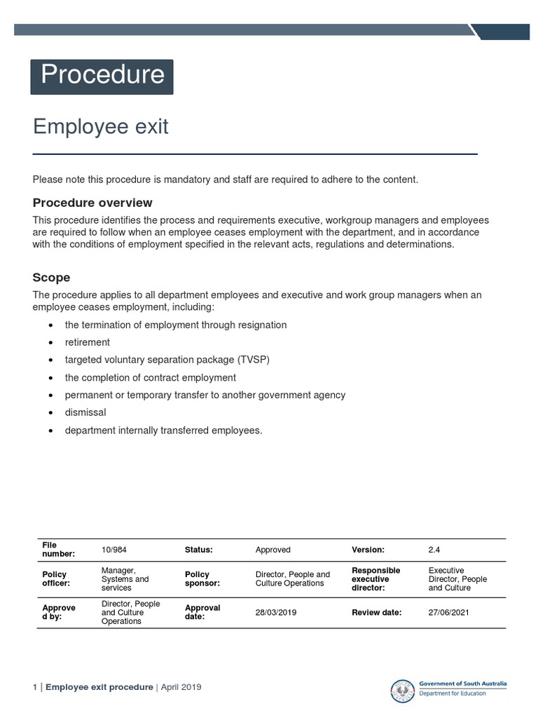 Employee Exit Procedure PDF Payroll Employment