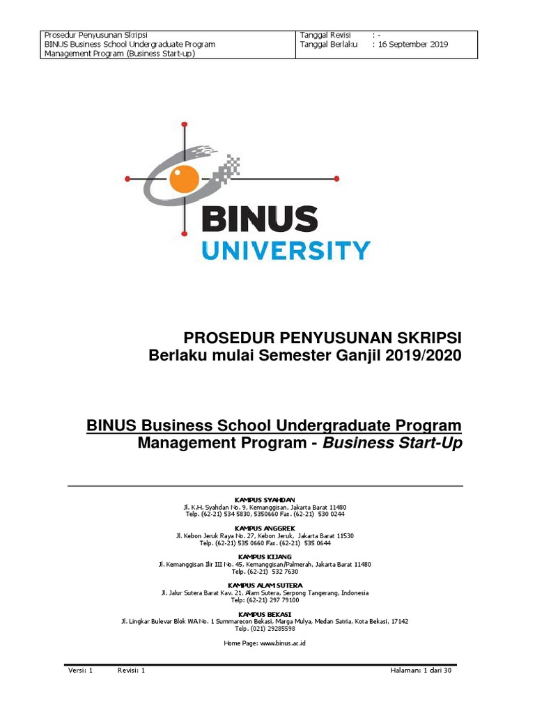 Prosedur Skripsi Ganjil 2019 2020 Business Start Up Rev00 Pdf