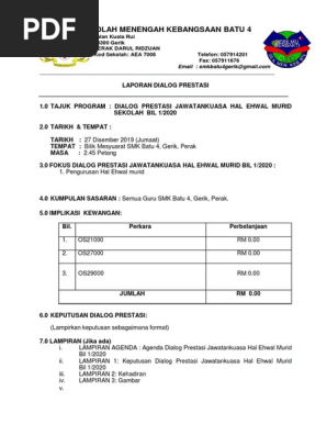 Dp 1 Tapak Laporan Dialog Prestasi 1 Hem 2020 Docx