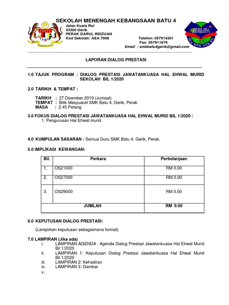 Dp 1 Tapak Laporan Dialog Prestasi 1 Hem 2020 Pdf