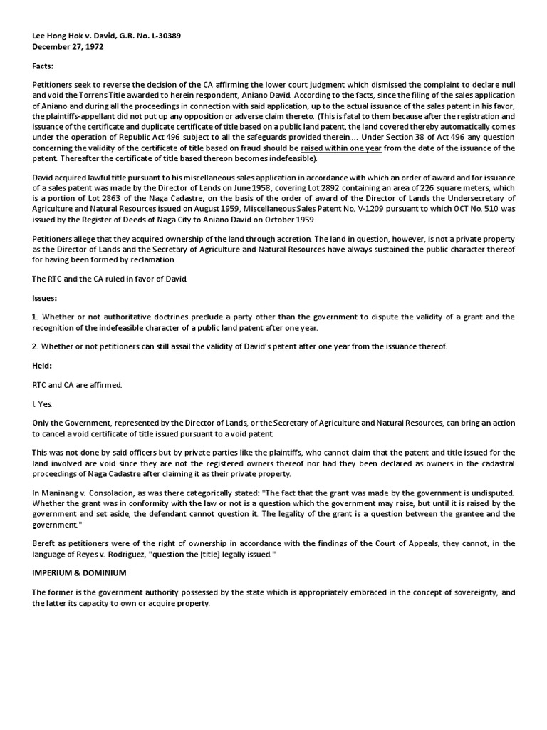 Lee Hong Hok V David G R No L 303 Patent Ownership