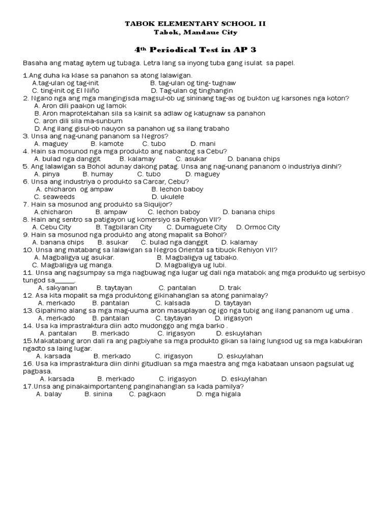 4th Periodical Test in Ap | PDF