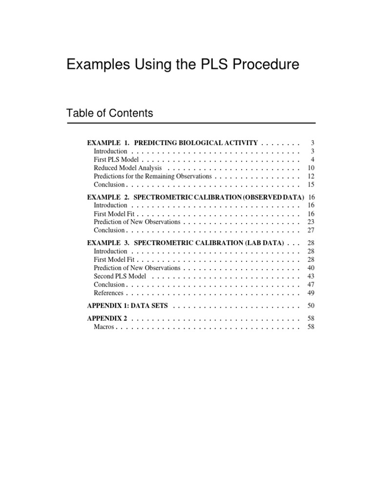 Examples Using The PLS Procedure: Example 1. Predicting Biological ...