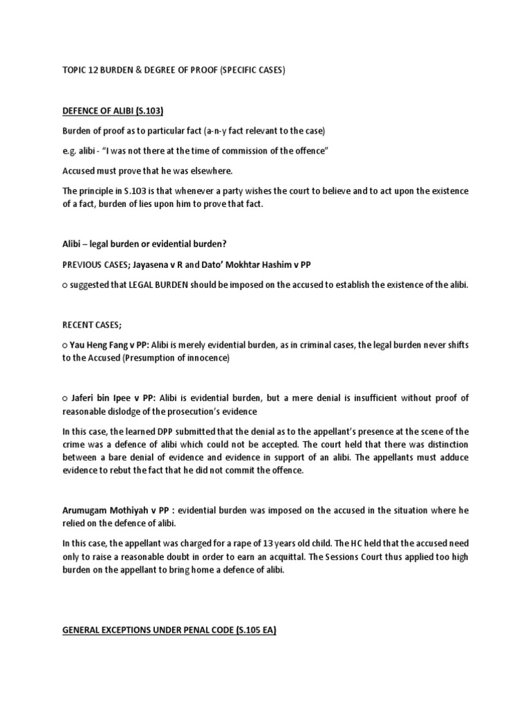 Alibi and Burden of Proof in Law | PDF | Burden Of Proof (Law) | Evidence