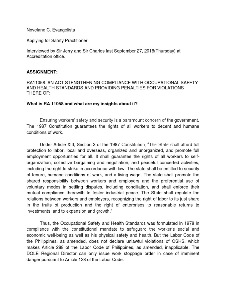 Insights in RA 11058 - OSHS | PDF | Occupational Safety And Health ...